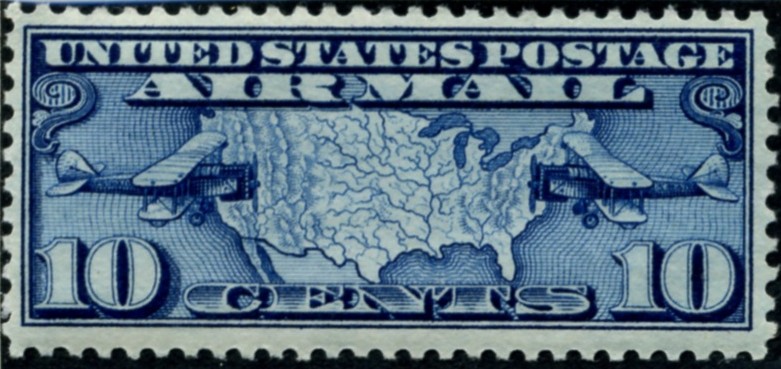 Scott C7 Biplanes and Map 10 Cent Airmail Stamp