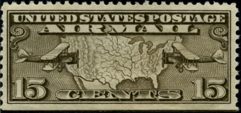 Scott C8 Biplanes and Map 15 Cent Airmail Stamp