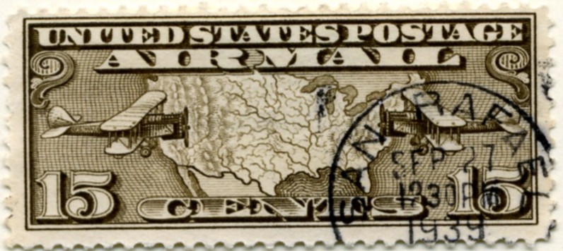 Scott C8 Biplanes and Map 15 Cent Airmail Stamp a