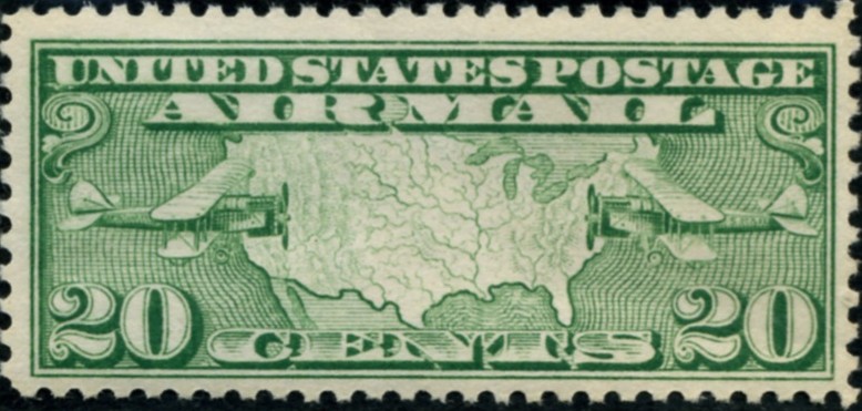 Scott C9 Biplanes and Map 20 Cent Airmail Stamp