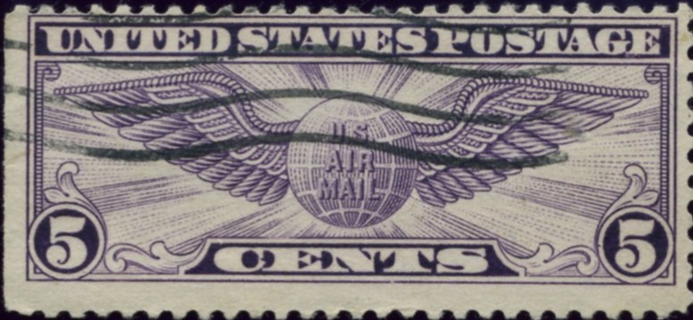 Scott C12 Winged Globe Flat Plate Press 5 Cent Airmail Stamp