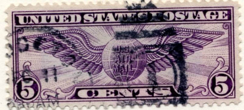 Scott C12 Winged Globe Flat Plate Press 5 Cent Airmail Stamp a