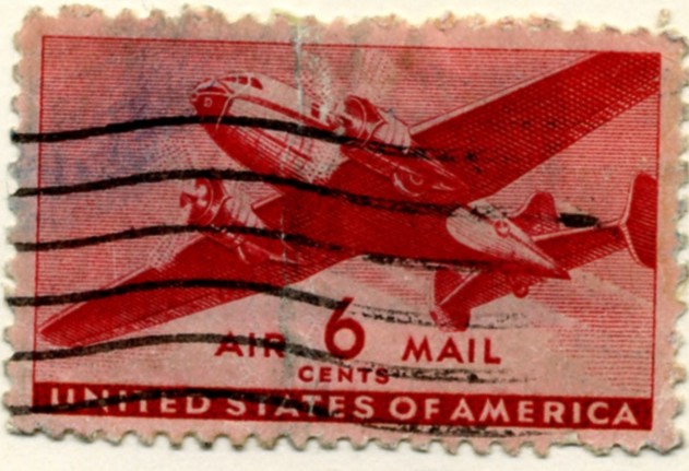 Scott C25 Carmine Transport Plane 6 Cent Airmail Stamp a
