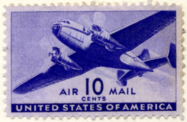 Scott C27 Violet Transport Plane 10 Cent Airmail Stamp a