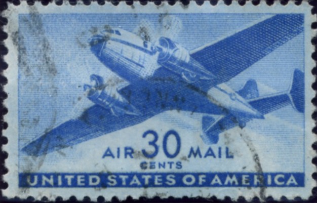 Scott C30 Blue Transport Plane 30 Cent Airmail Stamp