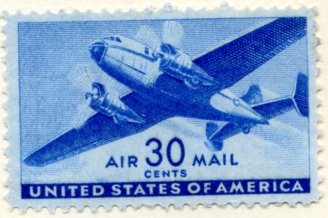 Scott C30 Blue Transport Plane 30 Cent Airmail Stamp a