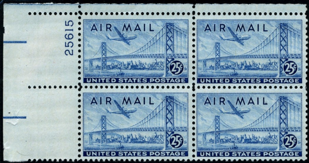 Scott C36 Golden Gate Bridge 25 Cent Airmail Stamp Plate Block