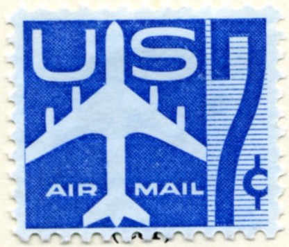 Scott C51 Jetliner Silhouette Blue 7 Cent Airmail Stamp a