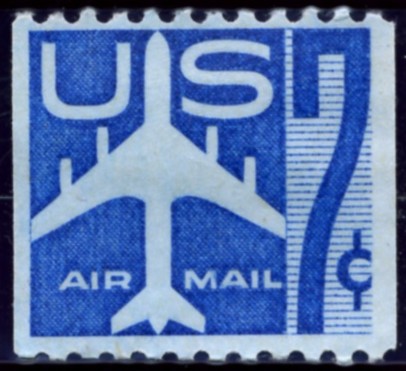 Scott C52 Jetliner Silhouette Blue 7 Cent Airmail Coil Stamp