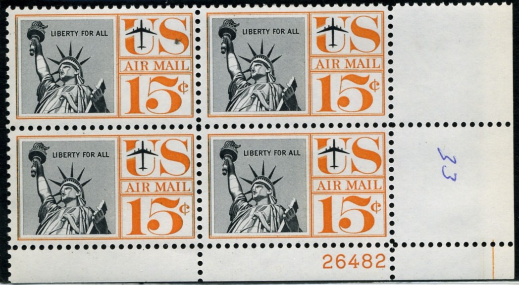 Scott C58 Statue of Liberty 15 Cent Airmail Stamp Plate Block