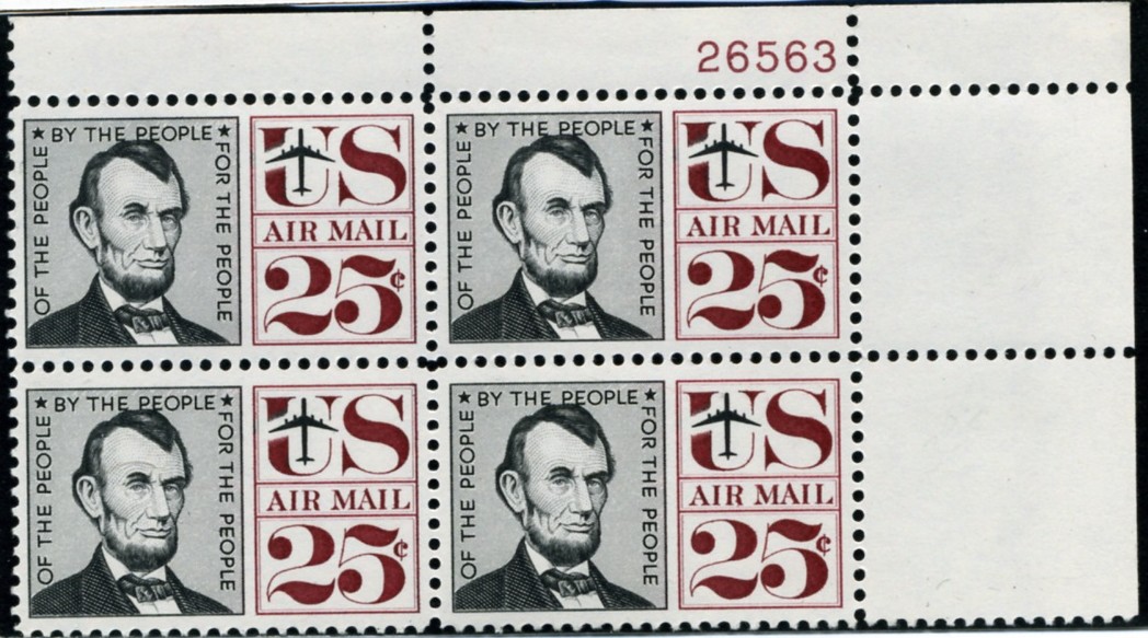 Scott C59 Abraham Lincoln 25 Cent Airmail Stamp Plate Block