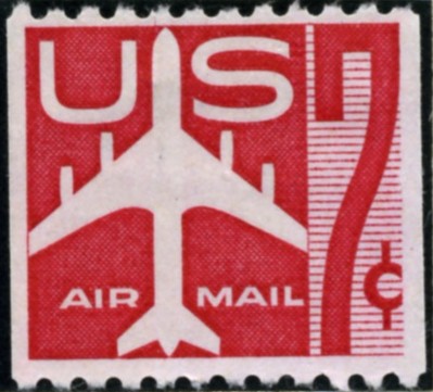 Scott C61 Jetliner Silhouette Red 7 Cent Airmail Coil Stamp