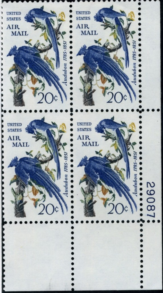 Scott C71 Columbia Jays 20 Cent Airmail Stamp Plate Block