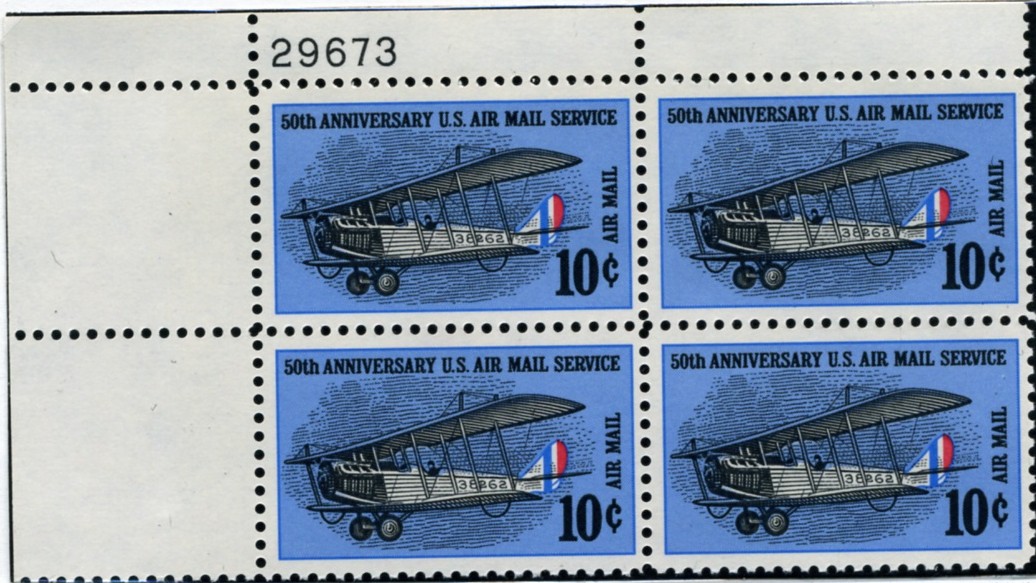 Scott C74 50th Anniversary of Air Mail 10 Cent Airmail Stamp Plate Block