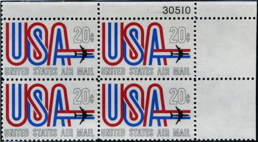 Scott C75 USA and Jet 20 Cent Airmail Stamp Plate Block