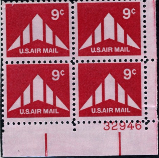 Scott C77 Delta Wing 9 Cent Airmail Stamp Plate Block