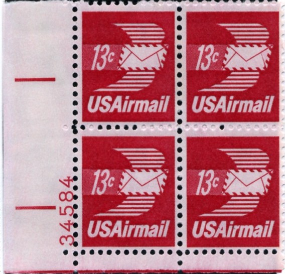 Scott C79 Winged Letter 13 Cent Airmail Stamp Plate Block