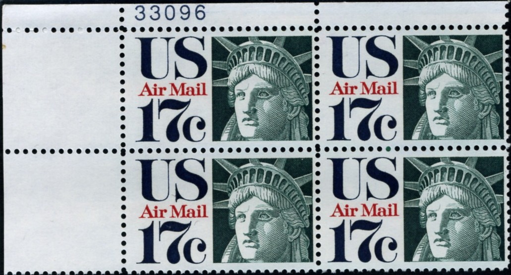 Scott C80 Statue of Liberty 17 Cent Airmail Stamp Plate Block