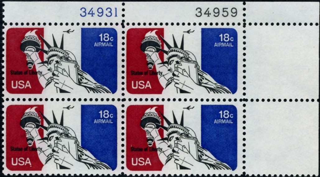Scott C87 Statue of Liberty 18 Cent Airmail Stamp Plate Block