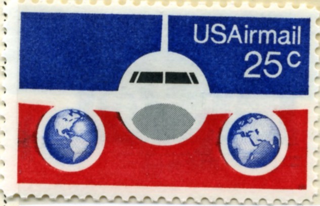 Scott C89 Jetliner and Globes 25 Cent Airmail Stamp