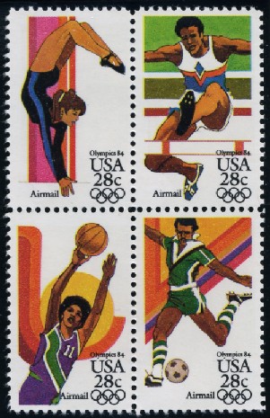 Scott C101 through C104 Summer Olympics 28 Cent Airmail Stamp Block