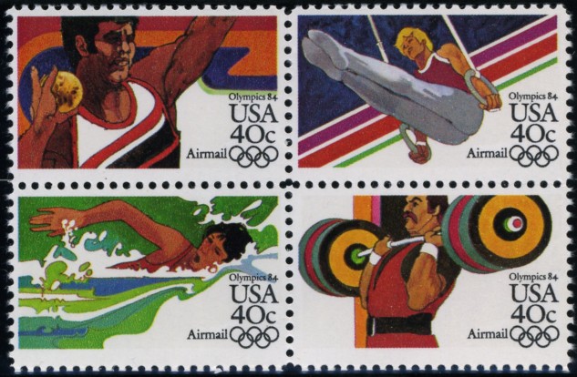 Scott C105 through C108 Summer Olympics 28 Cent Airmail Stamp Block