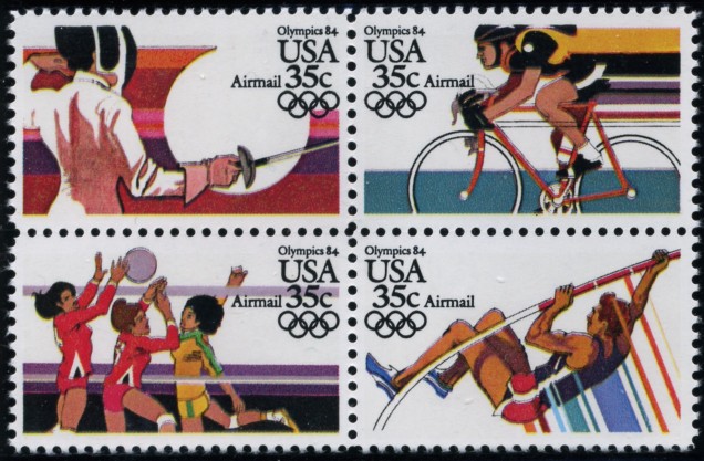 Scott C109 through C112 Summer Olympics 28 Cent Airmail Stamp Block