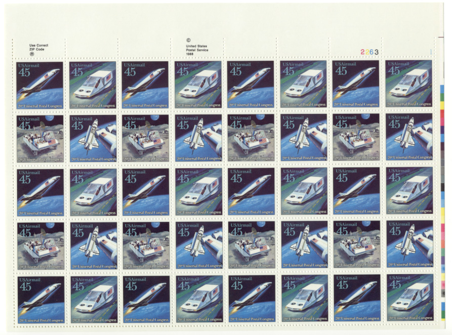 Scott C122 through C125 Space Travel 45 Cents Airmail Stamps Full Sheet