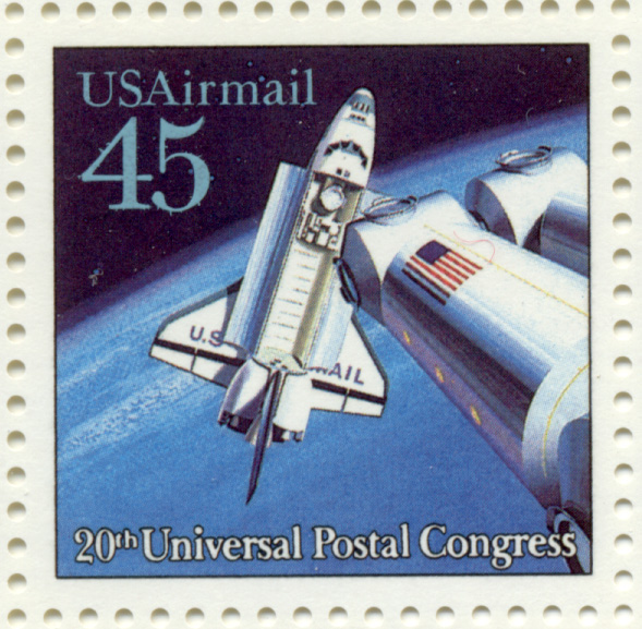 Scott C125 Space Travel Shuttle Docking 45 Cent Airmail Stamp