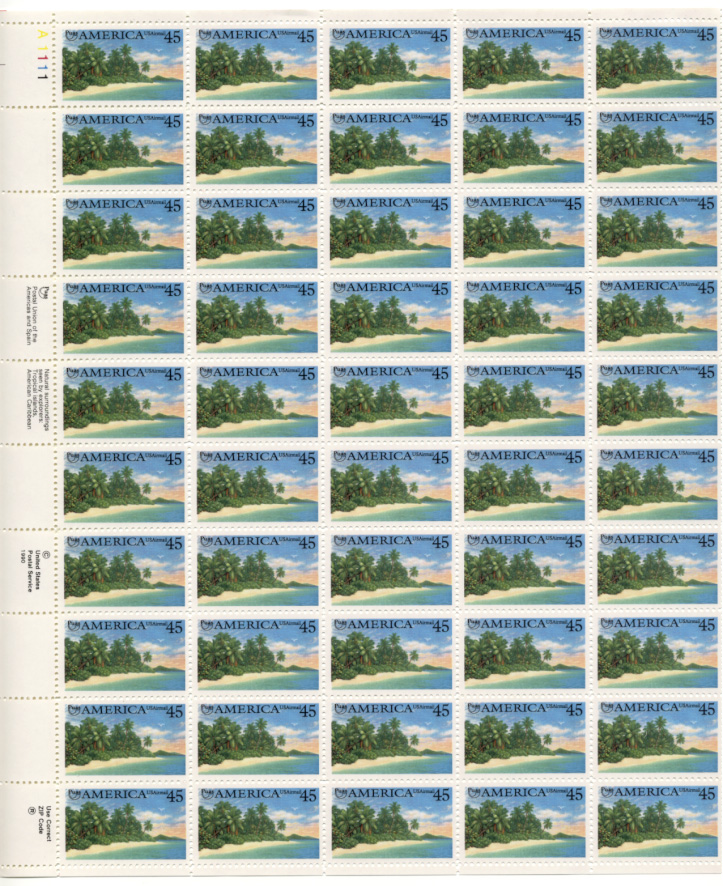 Scott C127 Tropical Beach 45 Cents Airmail Stamps Full Sheet