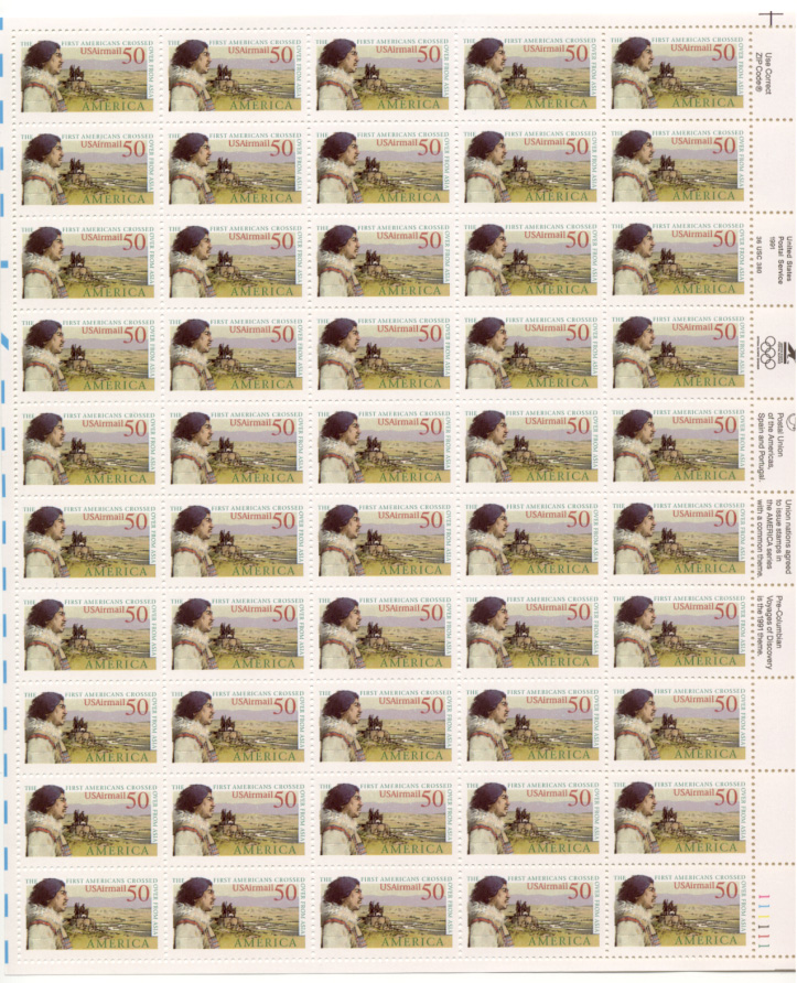 Scott C131 Crossing The Land Bridge 50 Cents Airmail Stamps Full Sheet
