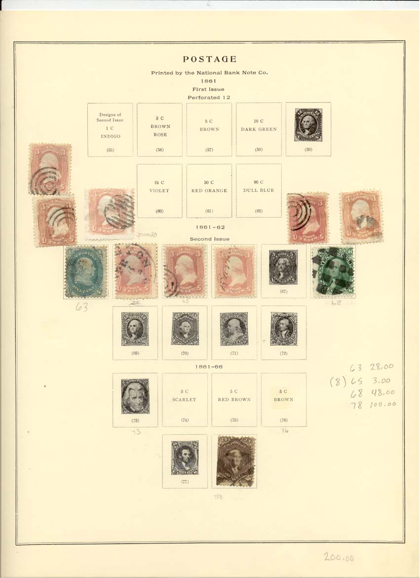 Postage Stamps Scott 63 65 68 78