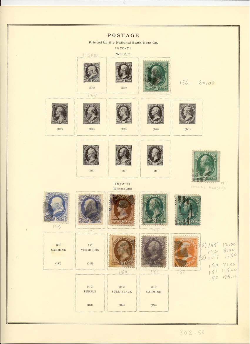 Postage Stamps Scott 136 145 146 147 150 151 152