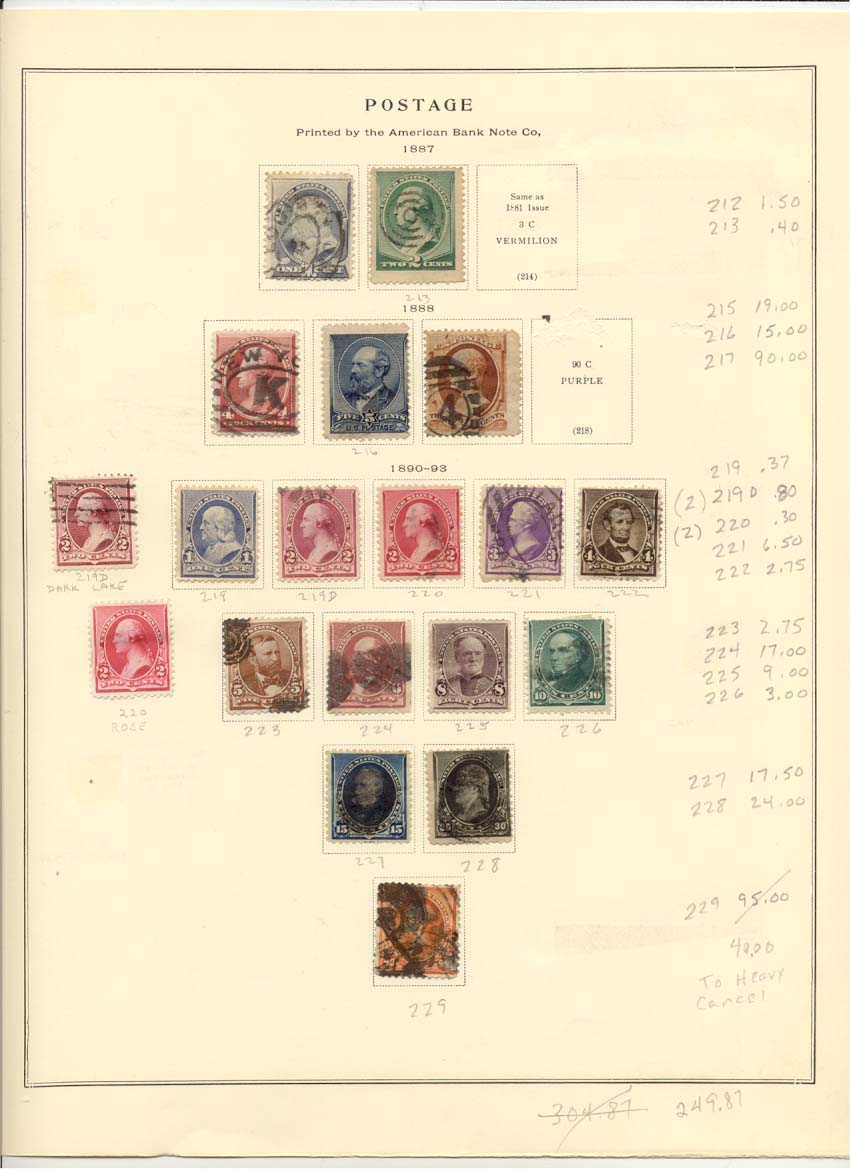 Postage Stamps Scott 212 213 215 216 217 219 219D 220 221 222 223 224 225 226 227 228 229