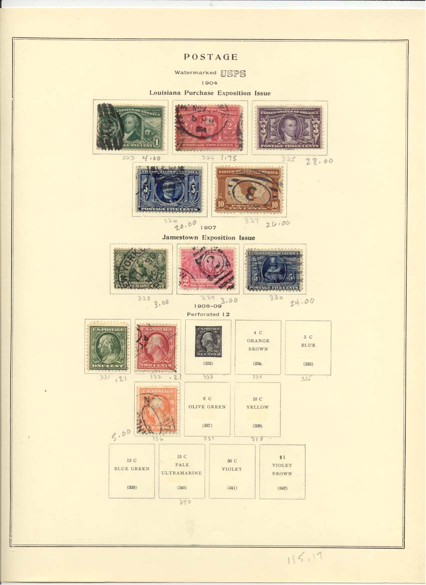 Postage Stamps Scott 323 324 325 326 327 328 329 330 331 332 336