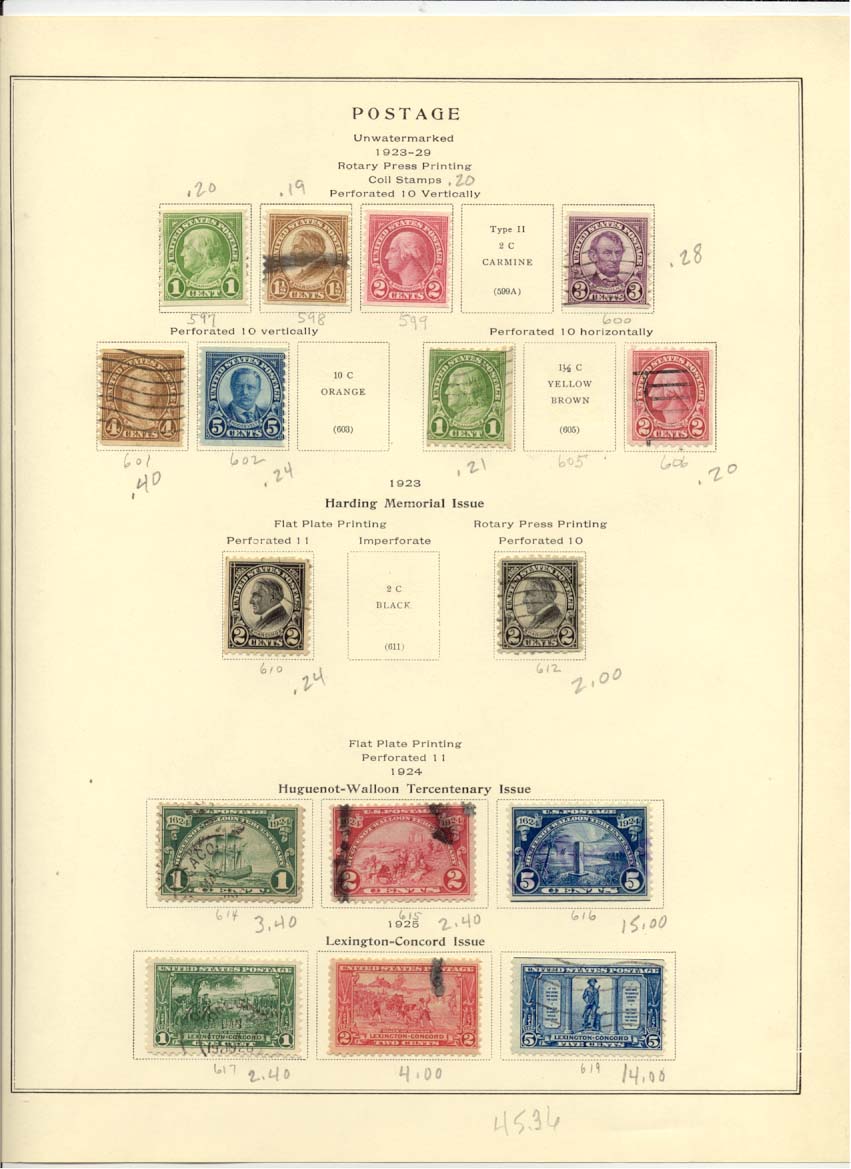 Postage Stamps Scott 597 598 599 600 601 602 604 606 610 612 614 615 616 617 618 619