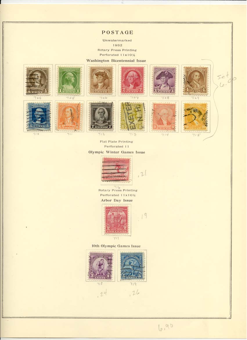 Postage Stamps Scott 704 705 706 707 708 709 710 711 712 713 714 715 716 717 718 719