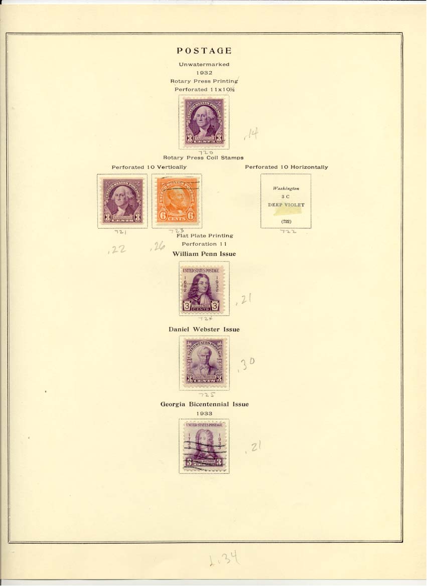 Postage Stamps Scott 720 721 723 724 725 726