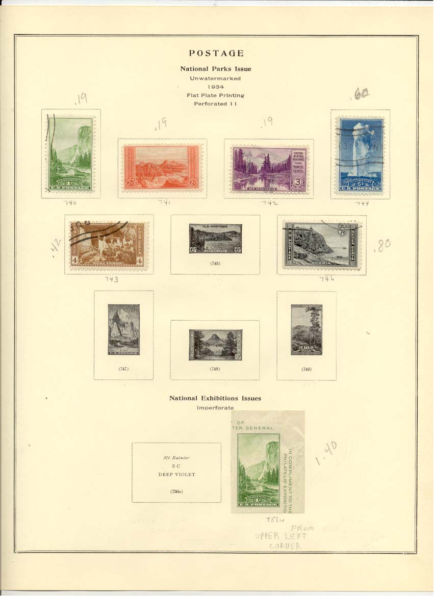 Postage Stamps Scott 740 741 742 744 743 751a