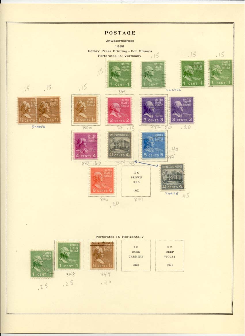 Postage Stamps Scott 839 840 841 842 843 844 846 848 849