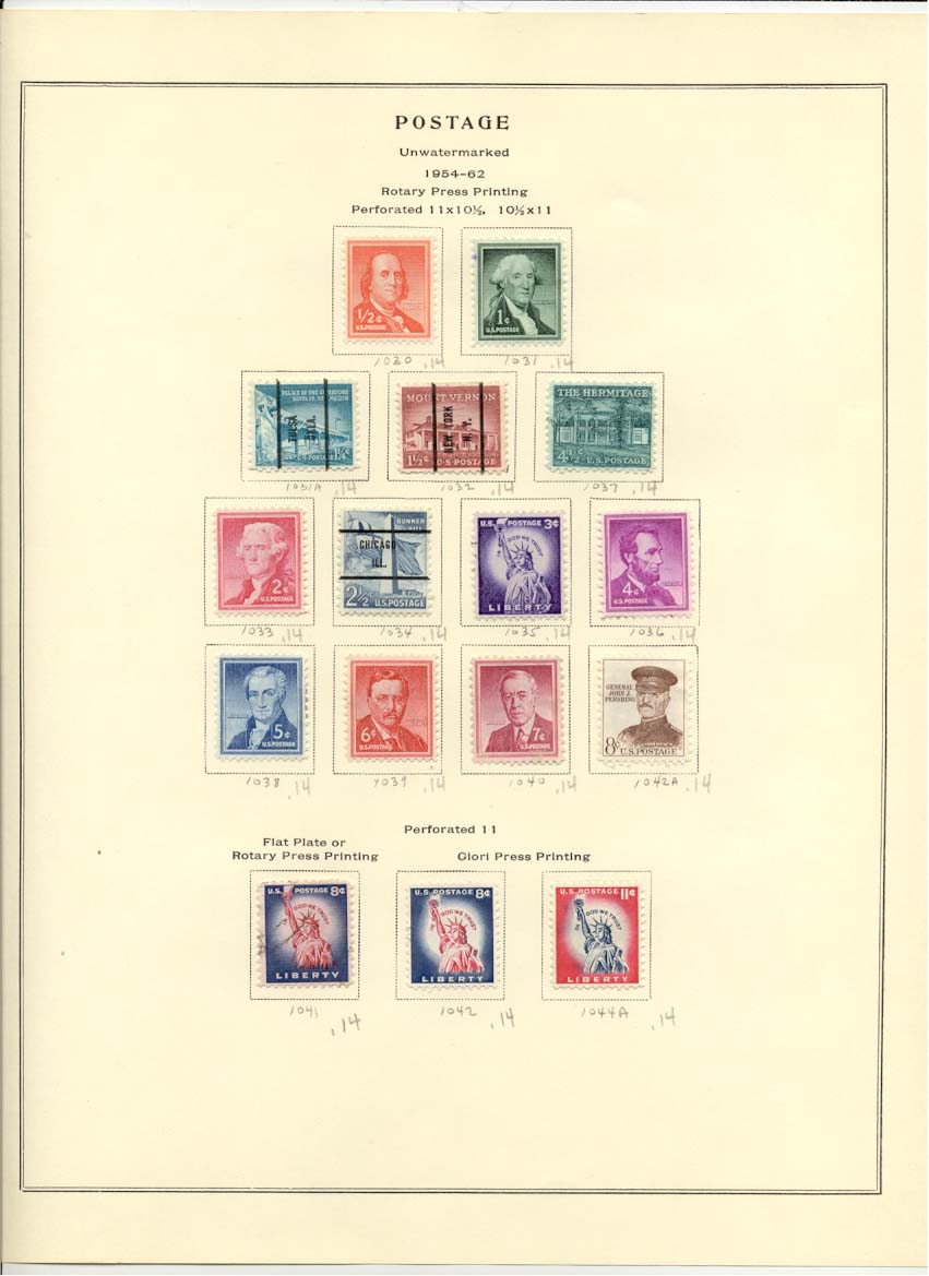 Postage Stamps Scott 1030 1031 1031A 1032 1037 1033 1035 1036 1038 1039 1040 1042A 1041 1042 1044A