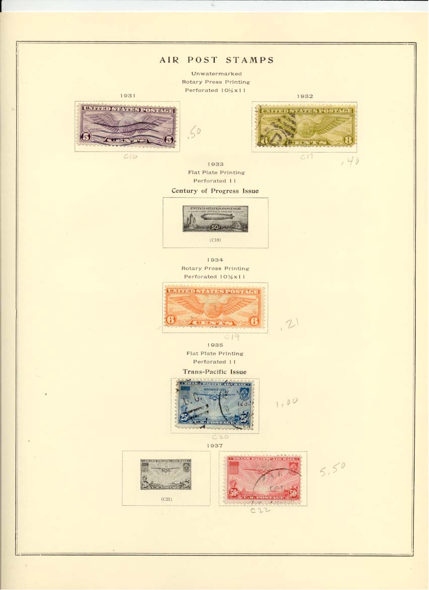 Air Post Air Mail Stamps Scott C16 C17 C19 C20 C22