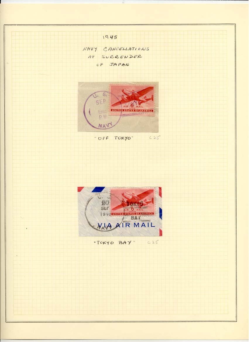 Air Post Air Mail Stamps Scott C25 Navy Cancellations at the Surrender of Japan