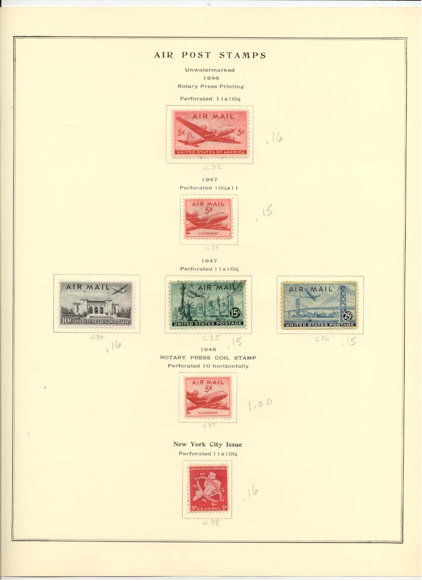 Air Post Air Mail Stamps Scott C32 C33 C34 C35 C36 C37 C38