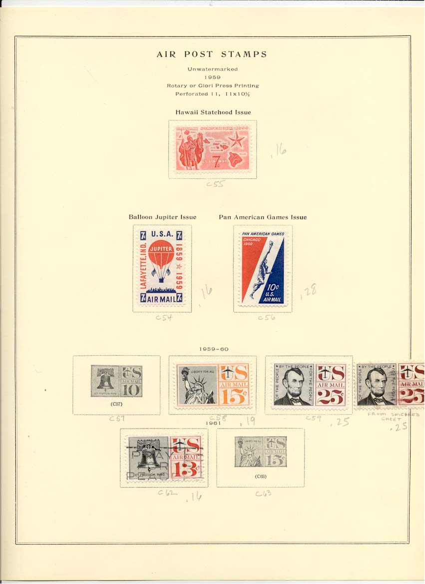 Air Post Air Mail Stamps Scott C55 C54 C56 C58 C59 C62