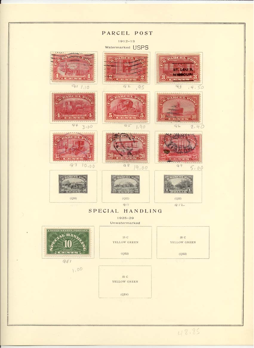 Parcel Post and Special Handling Stamps Catalog Q1 Q2 Q3 Q4 Q5 Q6 Q7 Q8 Q9 QE1