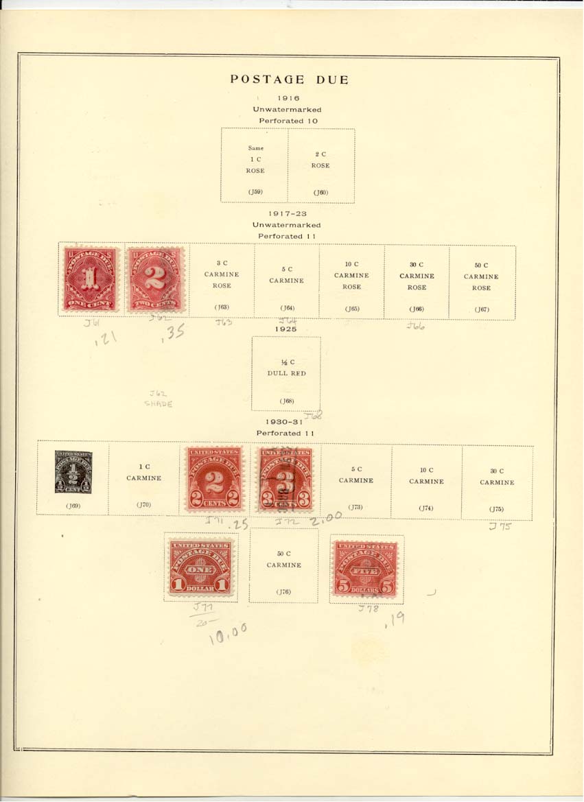 Postage Due Stamps Catalog J61 J62 J71 J72 J77 J78