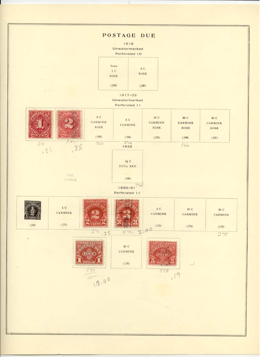 Postage Due Stamps Catalog J61 J62 J71 J72 J77 J78