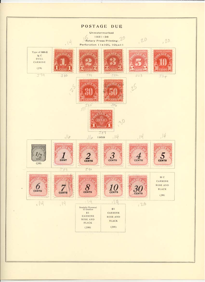 Postage Due Stamps Catalog J81 J82 J83 J84 J85 J86 J87 J89 J90 J91 J92 J93 J94 J95 J96 J97 J98