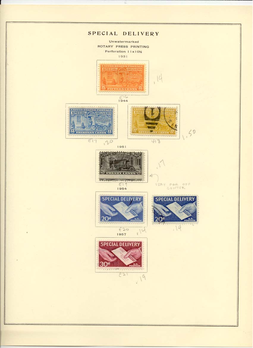 Special Delivery Stamp Catalog E16 E17 E18 E19 E20 E21